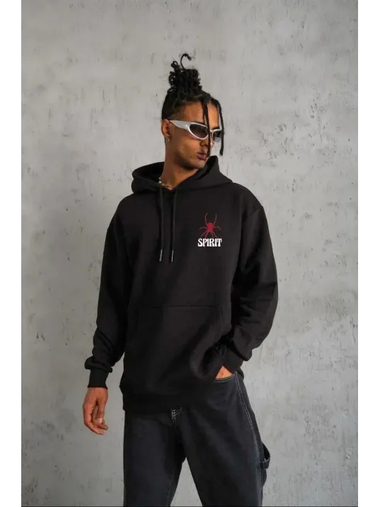 Unisex Kapşonlu Baskılı Sweetshirt - Siyah Unisex Kapşonlu Baskılı Sweetshirt - Siyah