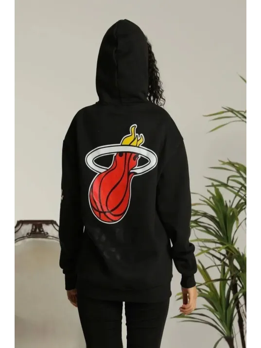 Unisex Kapşonlu Baskılı Sweetshirt - Siyah