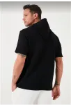 Unisex Kapşonlu Kısa Kol Düz Oversize T-shirt - Siyah