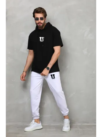 Unisex Kapşonlu Oversize T-shirt Takım - Siyah