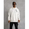 Unisex Kapşonlu Uzun Kol Baskılı Sweetshirt - Beyaz