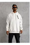 Unisex Kapşonlu Uzun Kol Baskılı Sweetshirt - Beyaz