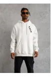 Unisex Kapşonlu Uzun Kol Baskılı Sweetshirt - Beyaz