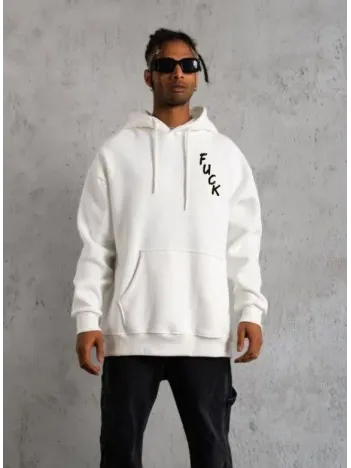 Unisex Kapşonlu Uzun Kol Baskılı Sweetshirt - Beyaz Unisex Kapşonlu Uzun Kol Baskılı Sweetshirt - Beyaz