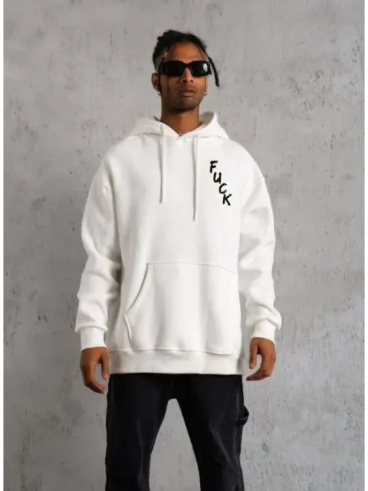 Unisex Kapşonlu Uzun Kol Baskılı Sweetshirt - Beyaz Unisex Kapşonlu Uzun Kol Baskılı Sweetshirt - Beyaz