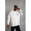 Unisex Kapşonlu Uzun Kol Baskılı Sweetshirt - Beyaz
