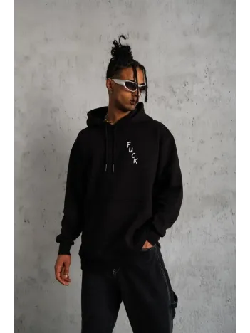 Unisex Kapşonlu Uzun Kol Baskılı Sweetshirt - Siyah Unisex Kapşonlu Uzun Kol Baskılı Sweetshirt - Siyah