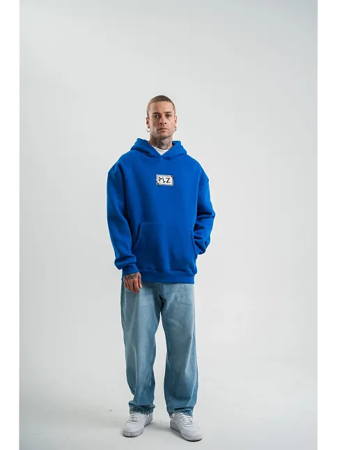 Unisex Kapşonlu Uzun Kol Patchli Nakışlı Sweatshirt - Mavi