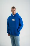 Unisex Kapşonlu Uzun Kol Patchli Nakışlı Sweatshirt - Mavi