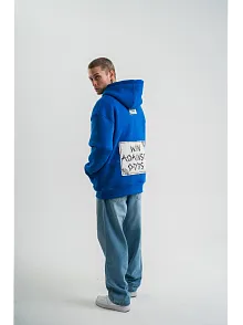 Unisex Kapşonlu Uzun Kol Patchli Nakışlı Sweatshirt - Mavi