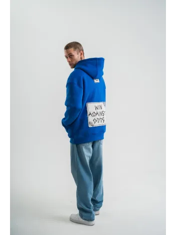 Unisex Kapşonlu Uzun Kol Patchli Nakışlı SweatShirt - Mavi Unisex Kapşonlu Uzun Kol Patchli Nakışlı SweatShirt - Mavi