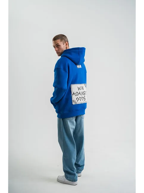 Unisex Kapşonlu Uzun Kol Patchli Nakışlı Sweatshirt - Mavi