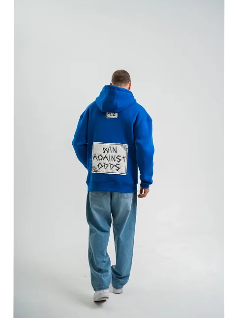 Unisex Kapşonlu Uzun Kol Patchli Nakışlı Sweatshirt - Mavi