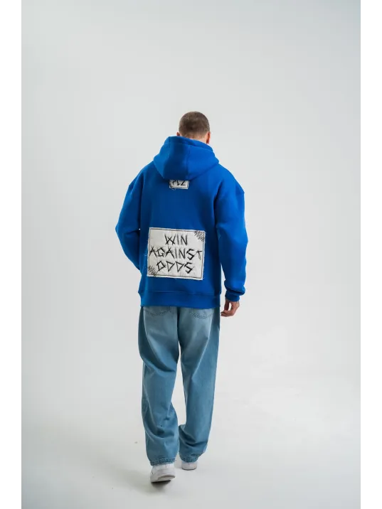 Unisex Kapşonlu Uzun Kol Patchli Nakışlı SweatShirt - Mavi