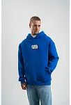 Unisex Kapşonlu Uzun Kol Patchli Nakışlı Sweatshirt - Mavi