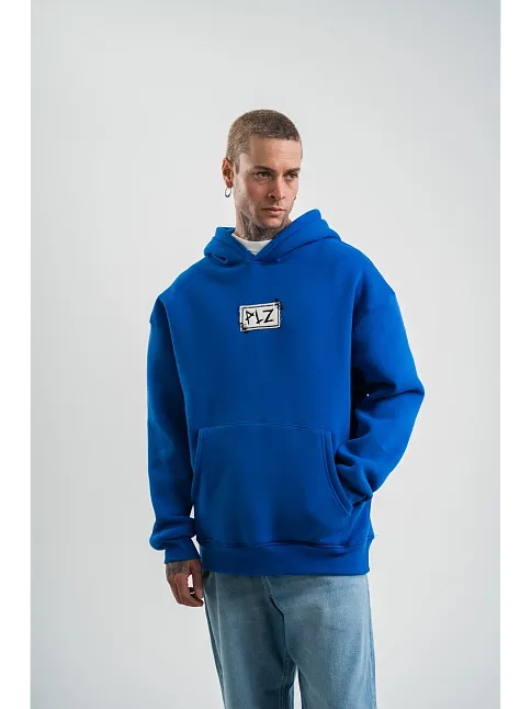 Unisex Kapşonlu Uzun Kol Patchli Nakışlı Sweatshirt - Mavi