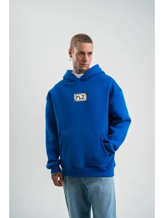 Unisex Kapşonlu Uzun Kol Patchli Nakışlı SweatShirt - Mavi