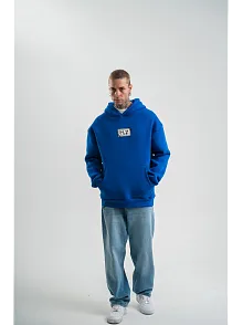 Unisex Kapşonlu Uzun Kol Patchli Nakışlı Sweatshirt - Mavi