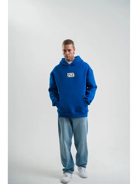 Unisex Kapşonlu Uzun Kol Patchli Nakışlı Sweatshirt - Mavi