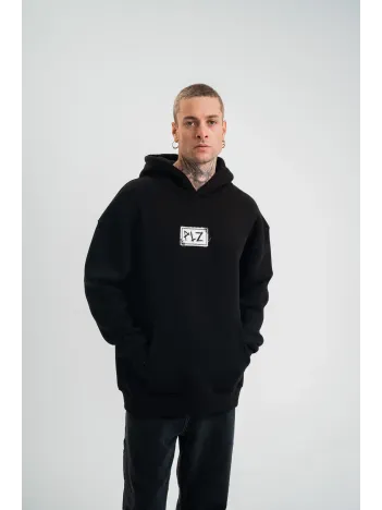 Unisex Kapşonlu Uzun Kol Patchli Nakışlı Sweatshirt - Siyah