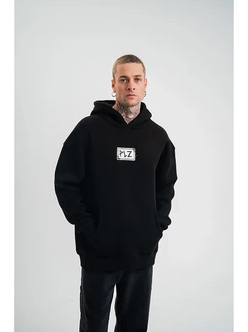 Unisex Kapşonlu Uzun Kol Patchli Nakışlı Sweatshirt - Siyah