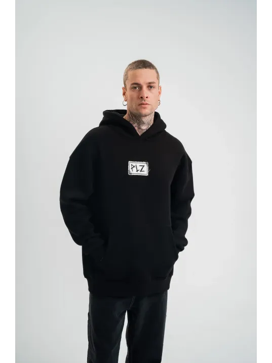 Unisex Kapşonlu Uzun Kol Patchli Nakışlı Sweatshirt - Siyah