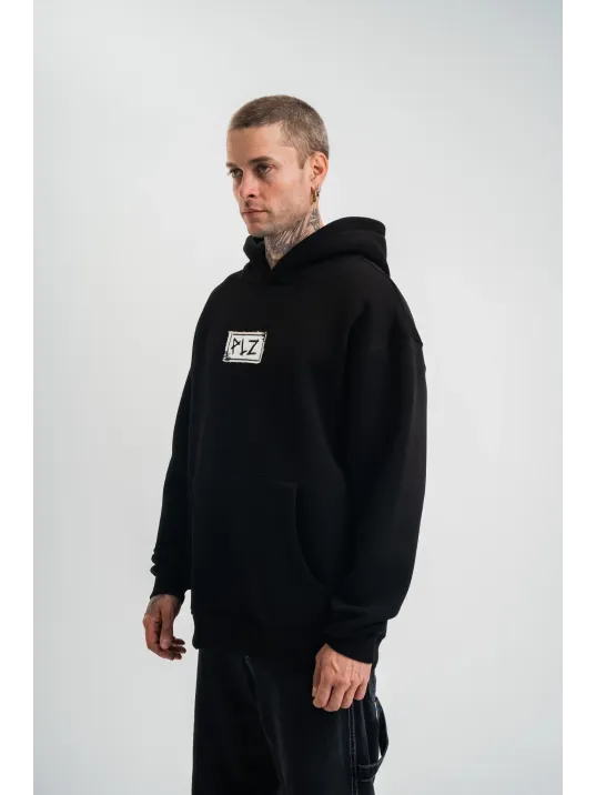 Unisex Kapşonlu Uzun Kol Patchli Nakışlı Sweatshirt - Siyah