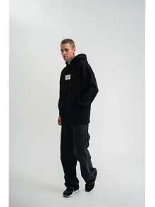 Unisex Kapşonlu Uzun Kol Patchli Nakışlı Sweatshirt - Siyah