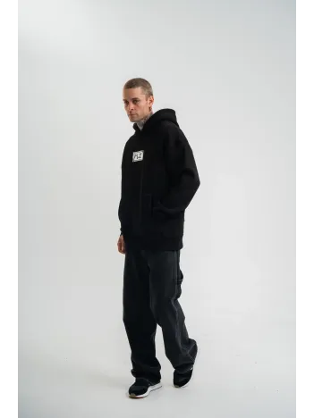 Unisex Kapşonlu Uzun Kol Patchli Nakışlı Sweatshirt - Siyah