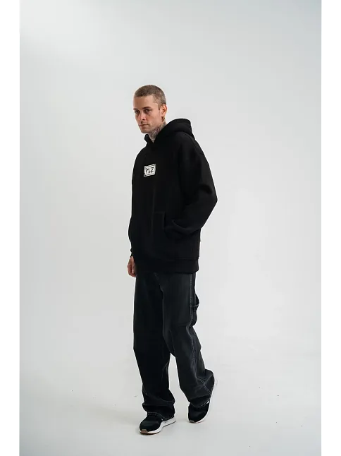 Unisex Kapşonlu Uzun Kol Patchli Nakışlı Sweatshirt - Siyah
