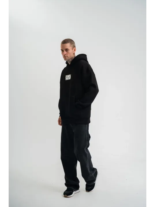 Unisex Kapşonlu Uzun Kol Patchli Nakışlı Sweatshirt - Siyah