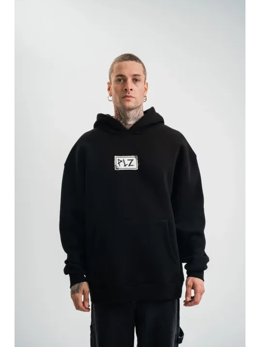 Unisex Kapşonlu Uzun Kol Patchli Nakışlı Sweatshirt - Siyah