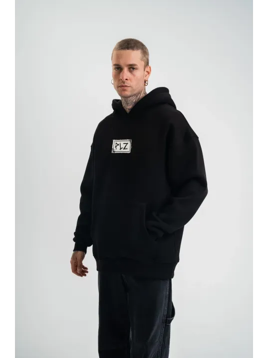 Unisex Kapşonlu Uzun Kol Patchli Nakışlı Sweatshirt - Siyah