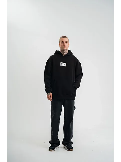 Unisex Kapşonlu Uzun Kol Patchli Nakışlı Sweatshirt - Siyah