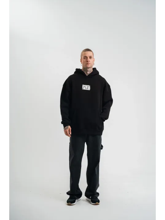 Unisex Kapşonlu Uzun Kol Patchli Nakışlı Sweatshirt - Siyah