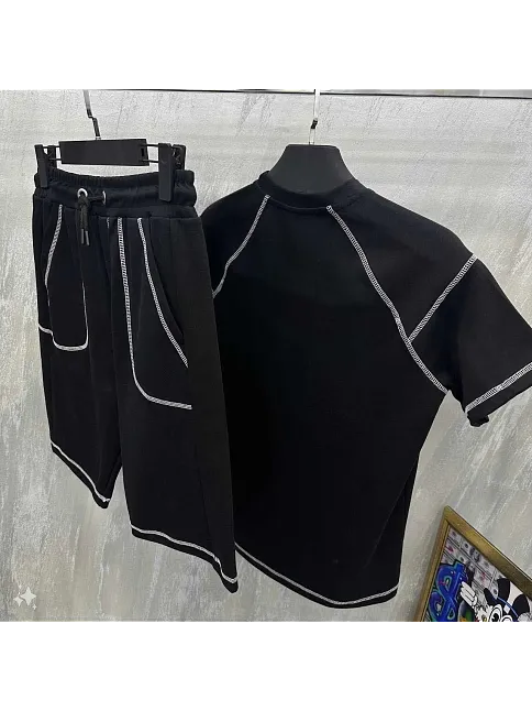 Unisex Karoyaka Dikişli Şortlu Takım - Siyah