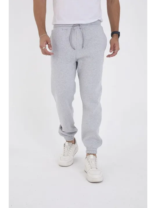 Unisex Kışlık Üç İplik Lastikli Eşofman Pantolon - Gri Unisex Kışlık Üç İplik Lastikli Eşofman Pantolon - Gri