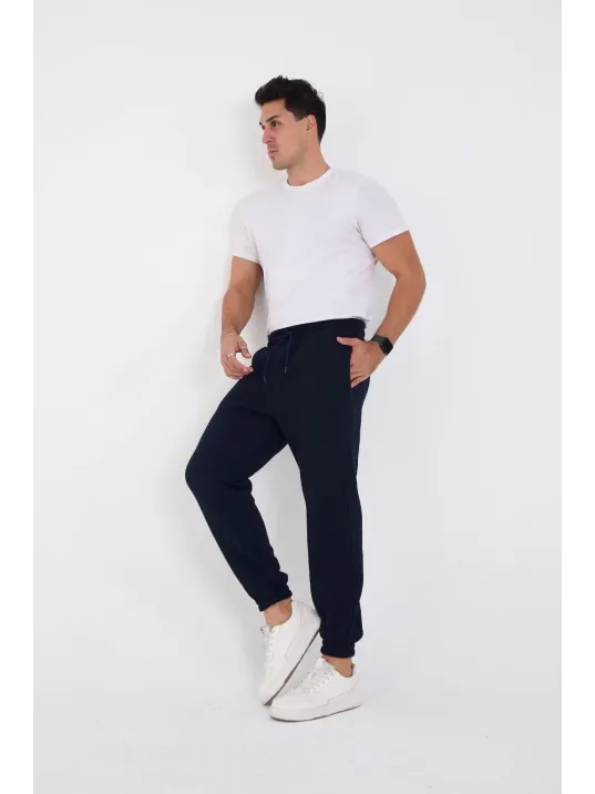 Unisex Kışlık Üç İplik Lastikli Eşofman Pantolon - Lacivert Unisex Kışlık Üç İplik Lastikli Eşofman Pantolon - Lacivert