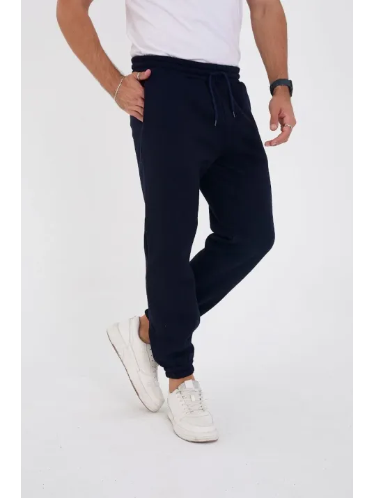 Unisex Kışlık Üç İplik Lastikli Eşofman Pantolon - Lacivert