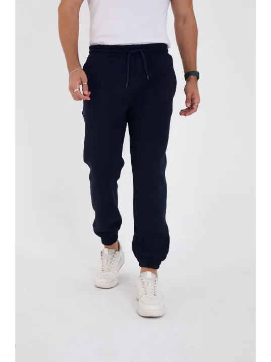Unisex Kışlık Üç İplik Lastikli Eşofman Pantolon - Lacivert