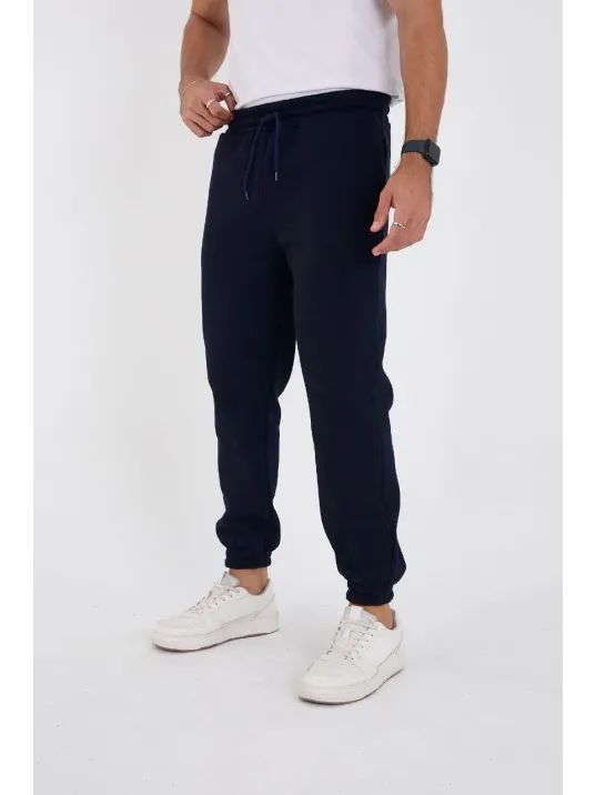 Unisex Kışlık Üç İplik Lastikli Eşofman Pantolon - Lacivert