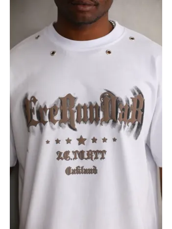 Unisex Kuşgözü Detaylı Baskılı Oversize T-Shirt - Beyaz Unisex Kuşgözü Detaylı Baskılı Oversize T-Shirt - Beyaz