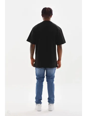 Unisex Kuşgözü Detaylı Baskılı Oversize T-Shirt - Siyah