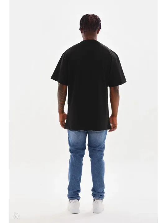 Unisex Kuşgözü Detaylı Baskılı Oversize T-Shirt - Siyah