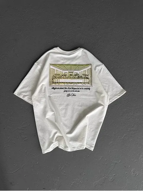 Unisex Baskılı Oversize T-shirt - Beyaz