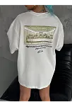Unisex Baskılı Oversize T-shirt - Beyaz