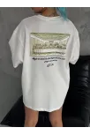 Unisex Baskılı Oversize T-shirt - Beyaz