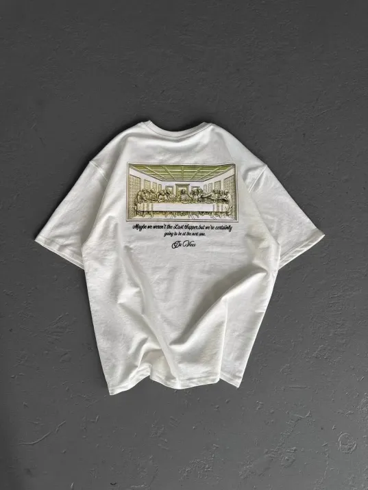 Unisex Baskılı Oversize T-Shirt - Beyaz Unisex Baskılı Oversize T-Shirt - Beyaz