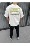 Unisex Baskılı Oversize T-shirt - Beyaz