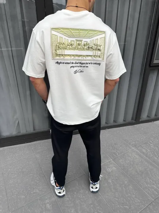 Unisex Baskılı Oversize T-Shirt - Beyaz Unisex Baskılı Oversize T-Shirt - Beyaz